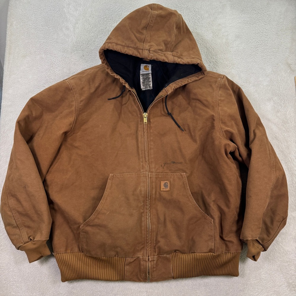 Carhartt Mens XL Reg J130 BRN J01 Duck Quilted Flannel Lined Hooded Work Jacket